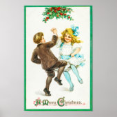 Retro Vrolijk Kerstfeest Schattige Kind Green Hol Poster (Voorkant)