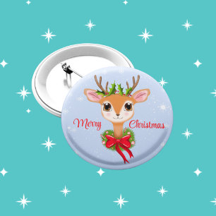 Retro vrolijk kerstfeest Schattige rendieren Ronde Button 5,7 Cm