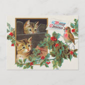 Retro Vrolijk Kerstfeest Schattigee Katten Vogel Feestdagenkaart (Voorkant)