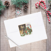  Retro Vrolijk Kerstfeest Schattigee Katten Vogel  Vierkante Sticker