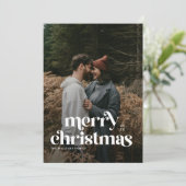 Retro Vrolijk Kerstfeest Trendy foto familie Feestdagenkaart (Staand voorkant)