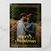 Retro Vrolijk Kerstfeest Trendy foto familie Folie Feestdagenkaart (Voorkant)