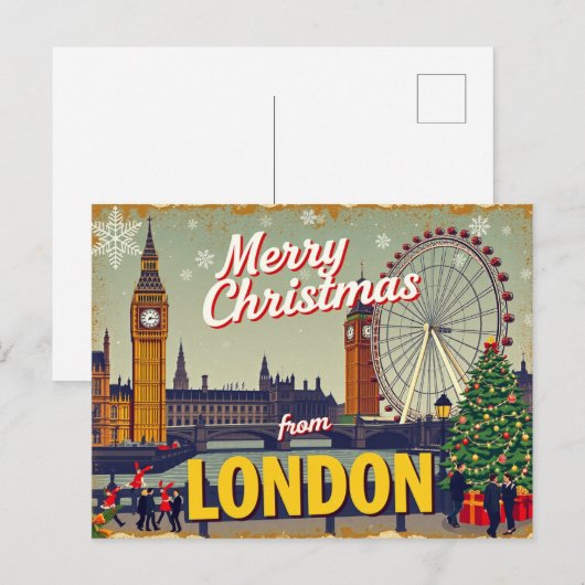  retro vrolijk kerstfeest uit Londen Feestdagenkaart (Voorkant / Achterkant)