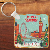 retro vrolijk kerstfeest uit Londen Sleutelhanger (Voorkant)