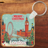 retro vrolijk kerstfeest uit Londen Sleutelhanger (Achterkant)