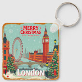 retro vrolijk kerstfeest uit Londen Sleutelhanger (Achterkant)