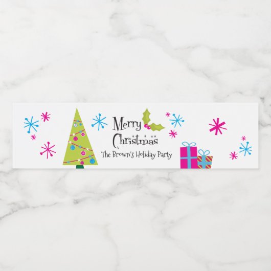 Retro Vrolijk Kerstfeest, Vakantie Waterfles Etiket (Enkel label)