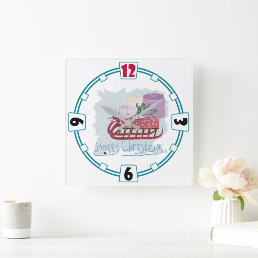 Retro. Vrolijk kerstfeest! Vierkante Klok (Huis)