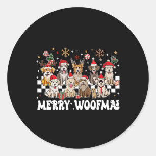 Retro Vrolijk Kerstfeest voor Hond Woofmas Rendier Ronde Sticker
