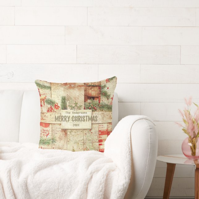 Retro Vrolijk Kerstmis Groen Decoratief Kussen (Bank)
