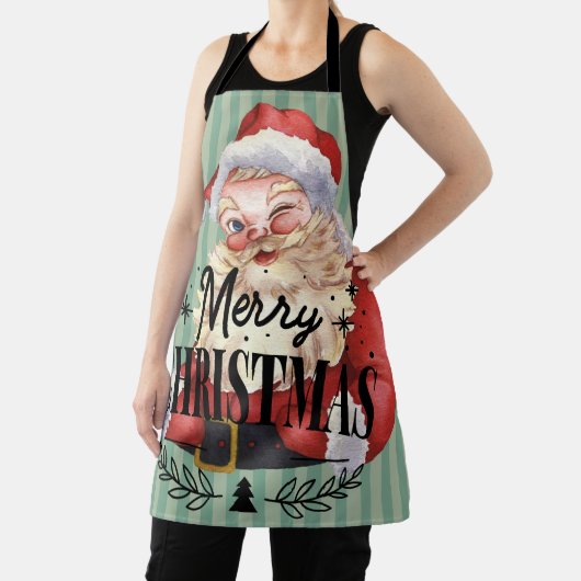 Retro Vrolijk Kerstmis Rood Santa Schattige strepe Schort (Insitu)