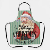 Retro Vrolijk Kerstmis Rood Santa Schattige strepe Schort (Voorkant)