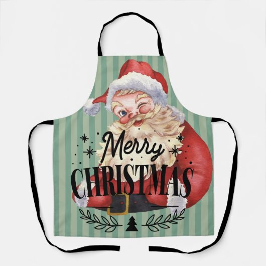 Retro Vrolijk Kerstmis Rood Santa Schattige strepe Schort (Voorkant)