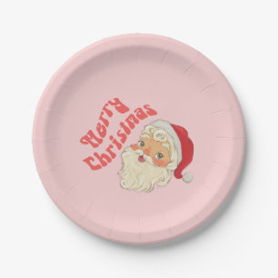 Retro Vrolijk Kerstmis Santa Papier Borden Papieren Bordje