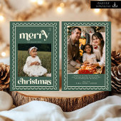 Retro Vrolijk Kerststempel Foto Familie Vakantie Feestdagenkaart