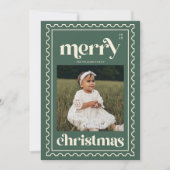 Retro Vrolijk Kerststempel Foto Familie Vakantie Feestdagenkaart (Voorkant)