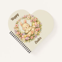 Retro vrolijk Pasen Konijn Bloemenkrans Notitieboek