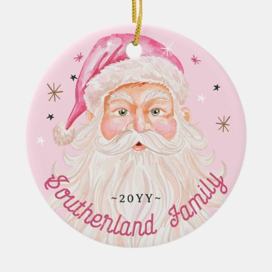 Retro  Vrolijk & Roze Waterverf Sinterklaas Keramisch Ornament (Voorkant)