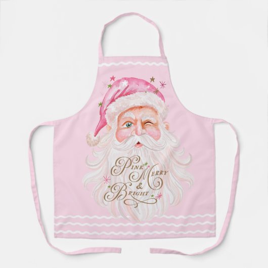 Retro  Vrolijk & Roze Waterverf Sinterklaas Schort (Voorkant)