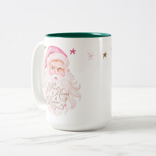 Retro  Vrolijk & Roze Waterverf Sinterklaas Tweekleurige Koffiemok (Voorkant links)
