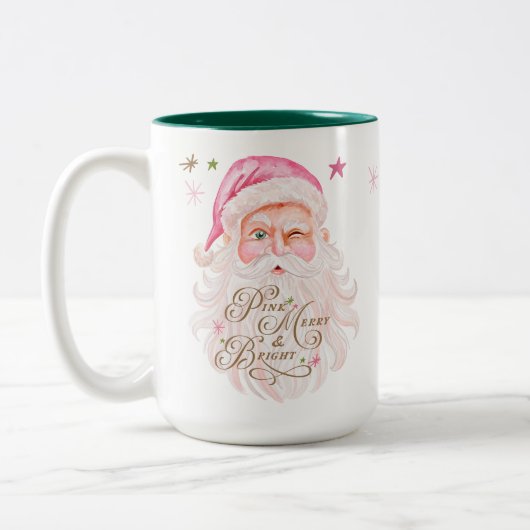 Retro  Vrolijk & Roze Waterverf Sinterklaas Tweekleurige Koffiemok (Links)