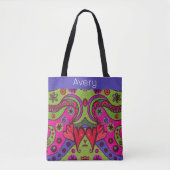 Retro Vrolijke Harten en Bloemen Multicolor Tote Bag (Voorkant)