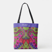 Retro Vrolijke Harten en Bloemen Multicolor Tote Bag (Achterkant)