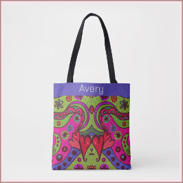 Retro Vrolijke Harten en Bloemen Multicolor Tote Bag
