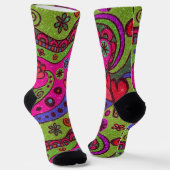 Retro vrolijke harten en bloemen multikleur sokken (Gebogen)