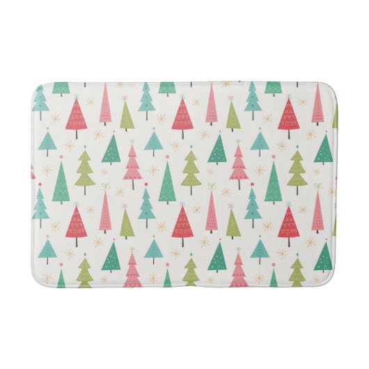 Retro Vrolijke kerstbomen Leuk vakantiepatroon Badmat (Voorkant)