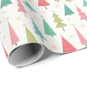 Retro Vrolijke kerstbomen Leuk vakantiepatroon Cadeaupapier (Rol Hoek)