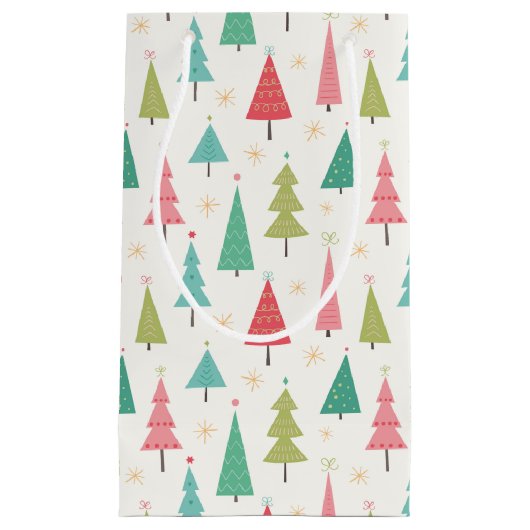 Retro Vrolijke kerstbomen Leuk vakantiepatroon Klein Cadeauzakje (Voorkant)