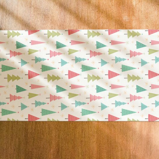 Retro Vrolijke kerstbomen Leuk vakantiepatroon Korte Tafelloper