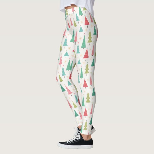 Retro Vrolijke kerstbomen Leuk vakantiepatroon Leggings (Links)