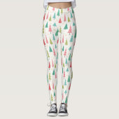 Retro Vrolijke kerstbomen Leuk vakantiepatroon Leggings (Voorkant)