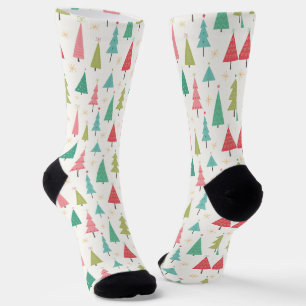 Retro Vrolijke kerstbomen Leuk vakantiepatroon Sokken