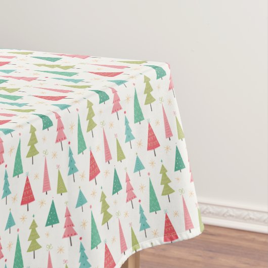 Retro Vrolijke kerstbomen Leuk vakantiepatroon Tafelkleed (Voorbeeld)