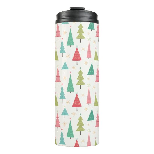 Retro Vrolijke kerstbomen Leuk vakantiepatroon Thermosbeker (Voorkant)