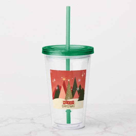 Retro/ Vrolijke Kerstboom Acryl Drinkbeker (Voorkant)