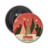 Retro/ Vrolijke Kerstboom Button Flesopener (Voorkant)