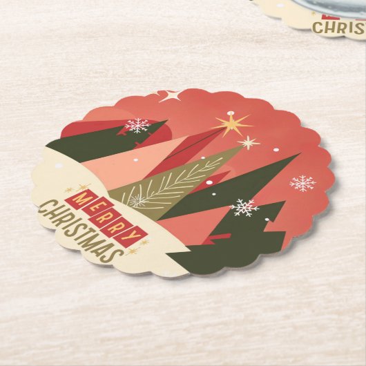 Retro/ Vrolijke Kerstboom Kartonnen Onderzetters (Gekanteld)