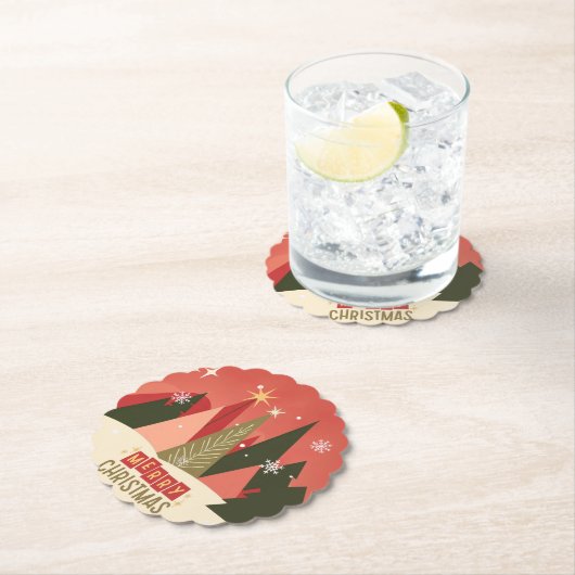 Retro/ Vrolijke Kerstboom Kartonnen Onderzetters (Insitu)
