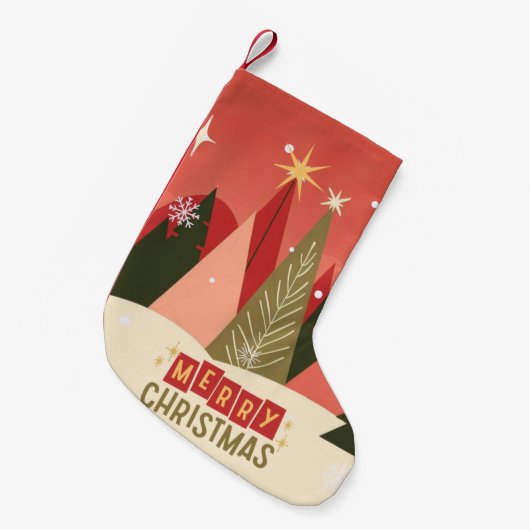 Retro/ Vrolijke Kerstboom Kleine Kerstsok (Voorkant (Hangend))