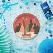 Retro/ Vrolijke Kerstboom Papieren Bordje (Feest)