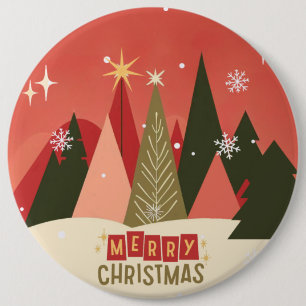 Retro/ Vrolijke Kerstboom Ronde Button 6,0 Cm