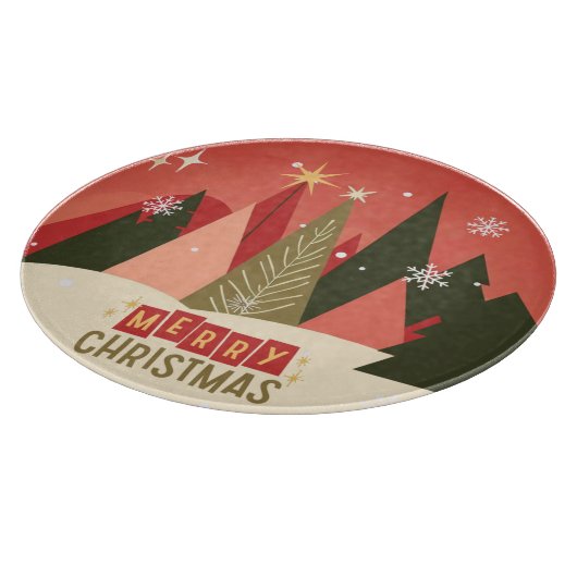 Retro/ Vrolijke Kerstboom Snijplank (Hoek)