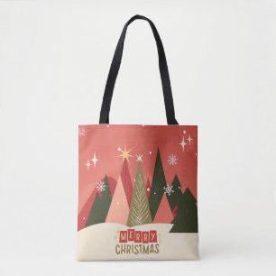 Retro/ Vrolijke Kerstboom Tote Bag