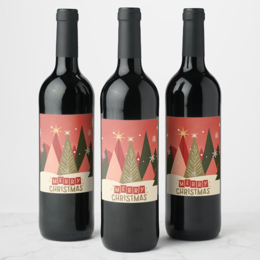 Retro/ Vrolijke Kerstboom Wijn Etiket (Flessen)