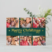 Retro Vrolijke Kerstmis Fotocollage Folie Feestdagenkaart (Staand Voorkant)