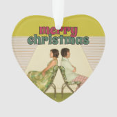 Retro Vrolijke Kerstmis Hart-vormige Foto Ornament (voorkant)